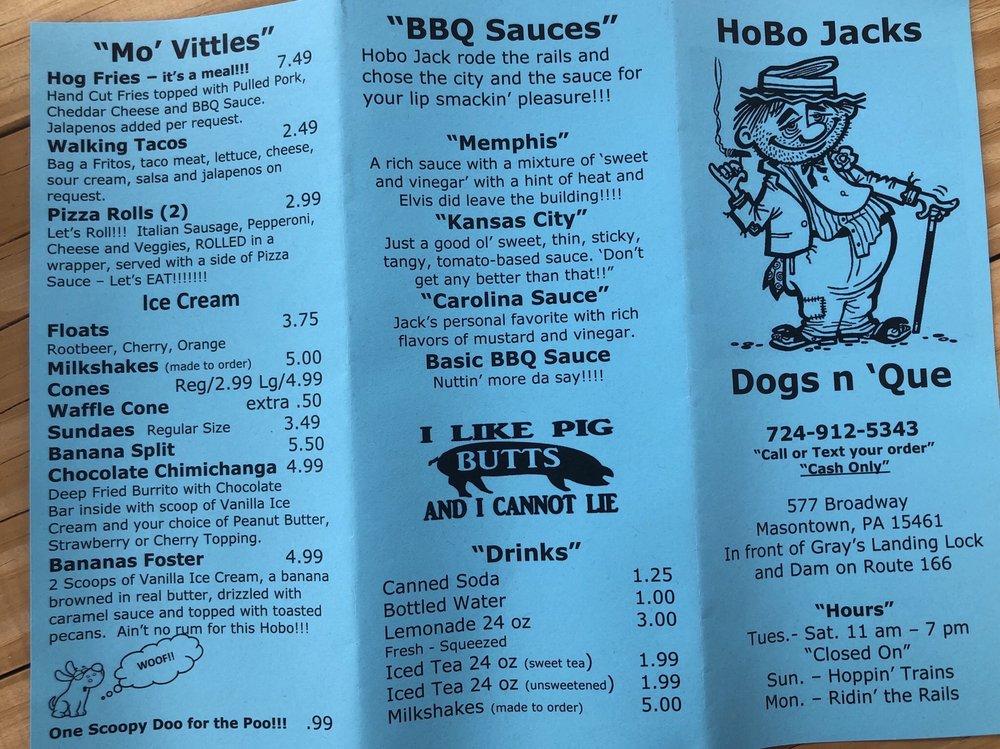 Menu at HOBO JACK's restaurant, Masontown