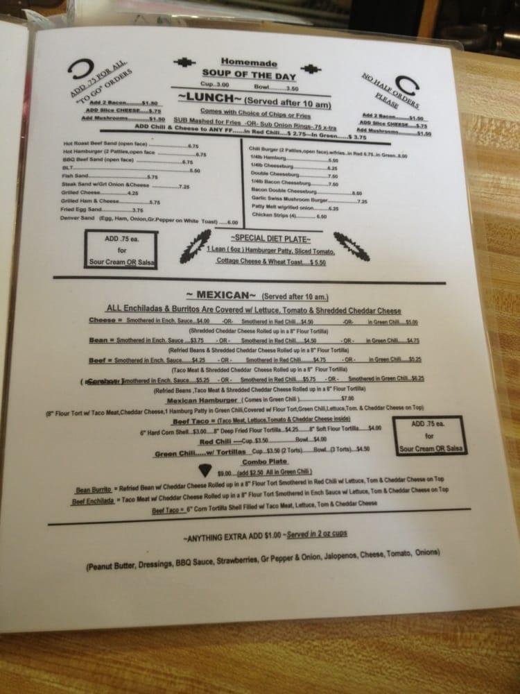 Menu at Diamond Horseshoe Cafe, Cheyenne
