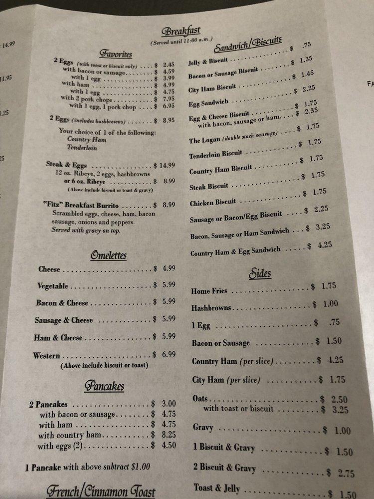 Menu at Fitz's Restaurant, Erin