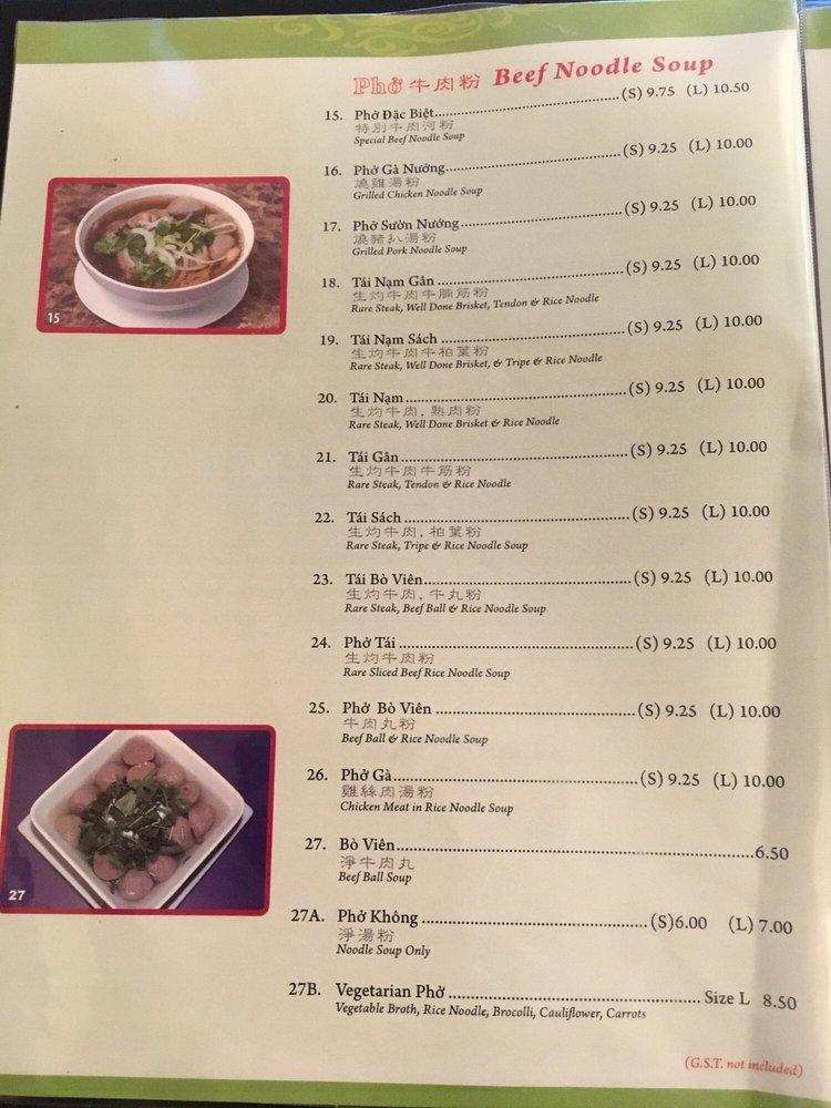 Menu at Le Petit Saigon restaurant, Vancouver