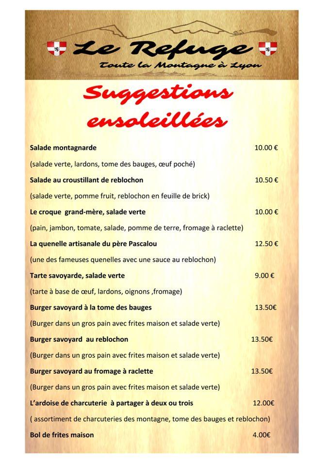 Menu au Le Refuge Restaurant Savoyard du Vieux Lyon, Lyon