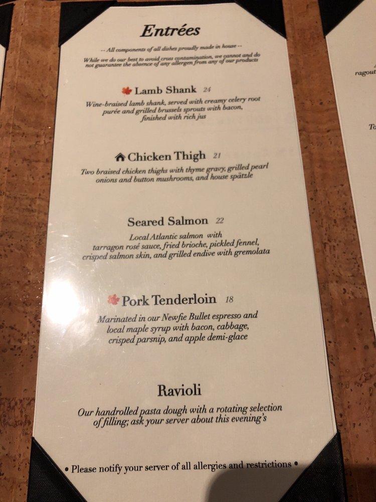 Menu at Tony's Bistro & Patisserie cafe, Moncton