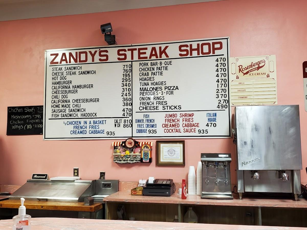 Menu at Zandy's Steak Shop steakhouse, Allentown