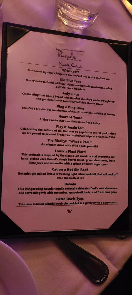 Menu At The Purple Room Supper Club Palm Springs E Palm Canyon Dr   R42b Menu The Purple Room Supper Club 2022 10 