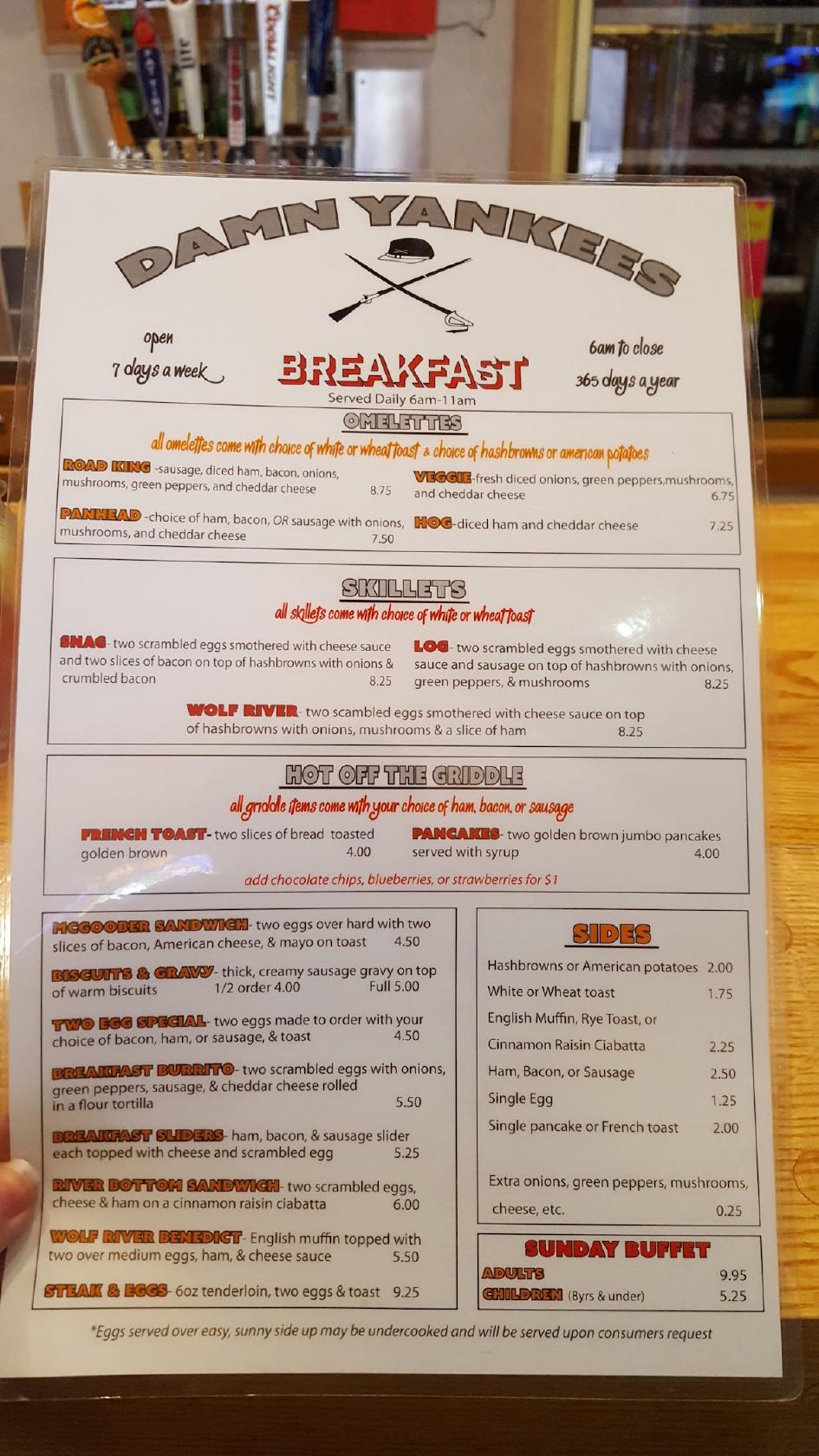 Menu at Damn Yankees Watering Hole pub & bar, Hortonville, N3517 County