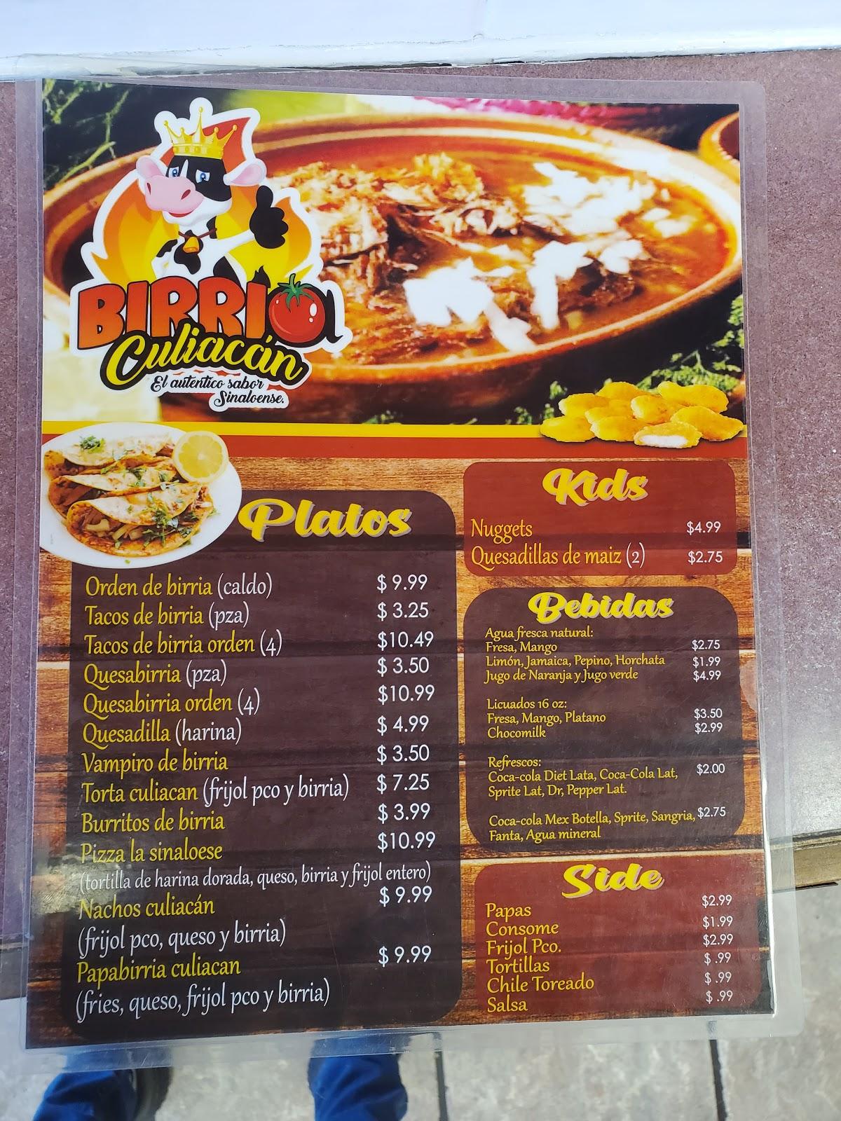 Menu at Birria Culiacan restaurant, El Paso, N Loop Dr