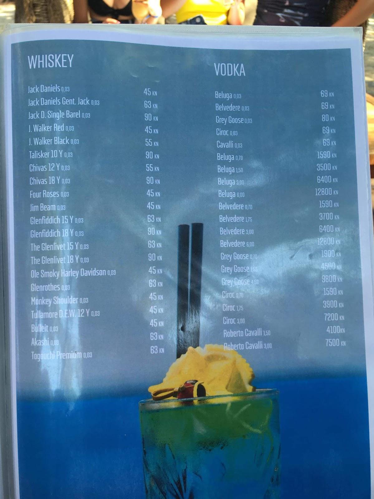 Menu at CARPE DIEM BEACH restaurant, Hvar
