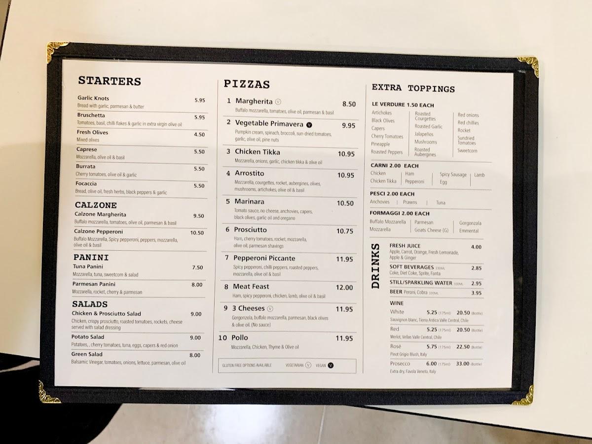 Menu at Kitchen Pizzeria, London, The O2