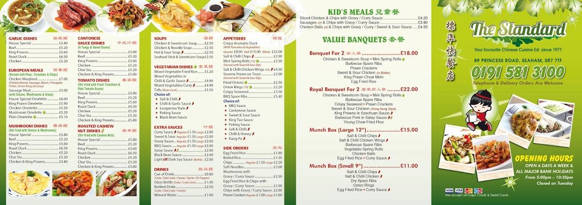 Menu at The Standard Chinese Takeaway fast food, Seaham
