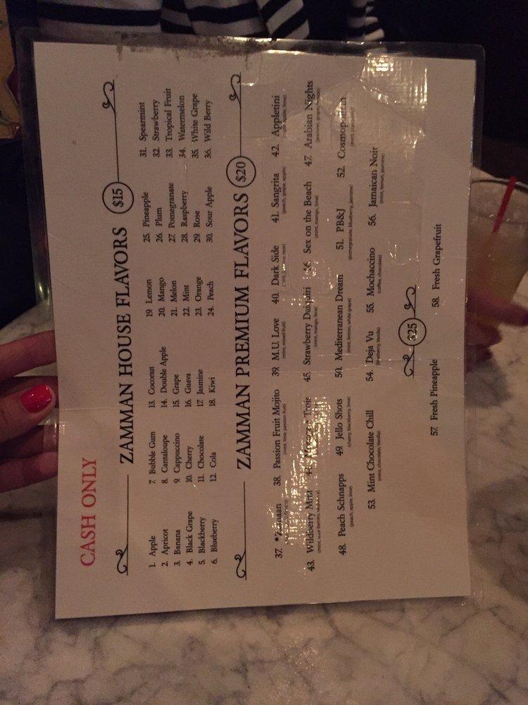 Menu at Zamaan Hookah Bar and Restaurant, New York City