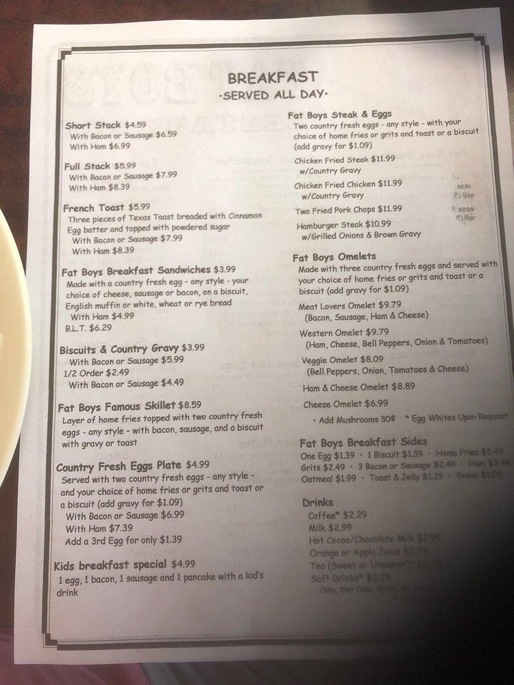 Menu at Fat Boy's Restaurant, New Caney