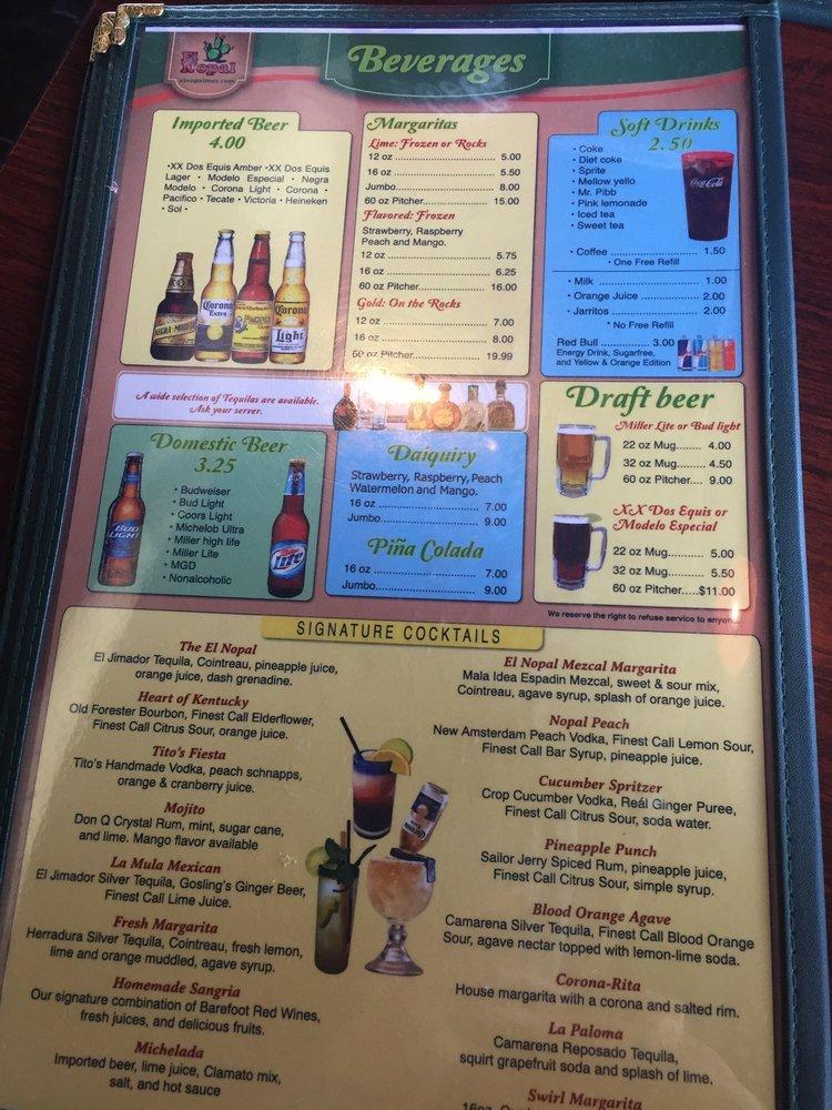 Menu at El Nopal restaurant, Corydon