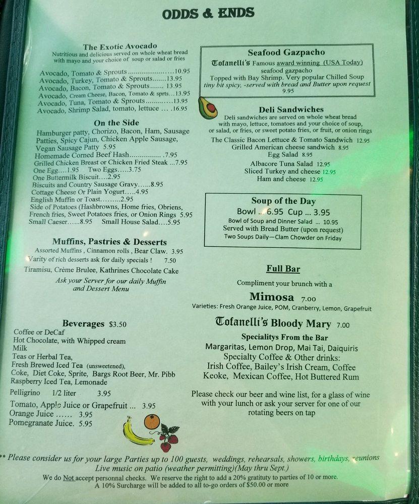 Menu at Tofanelli's Gold Country Bistro pub & bar, Grass Valley, 302 W ...