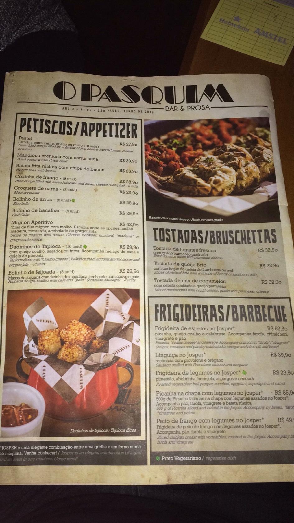 Menu Em O Pasquim Bar E Prosa Vila Madalena S O Paulo R Aspicuelta