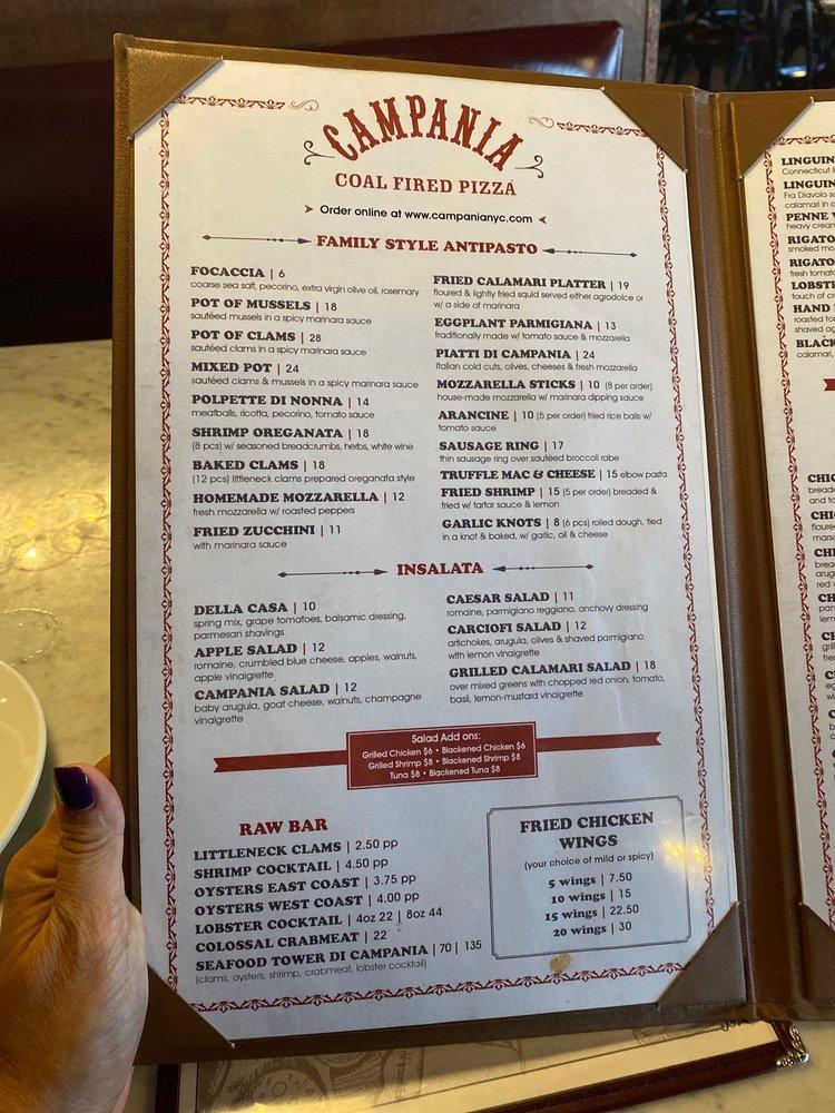 Menu at Campania CoalFired Pizza pizzeria, New York City, Hylan Blvd