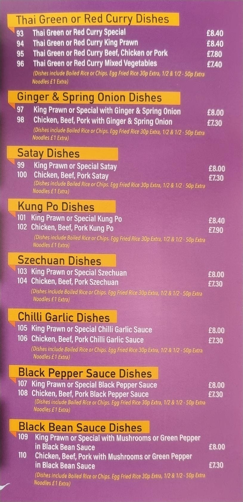 Menu at Jade House fast food, Larne