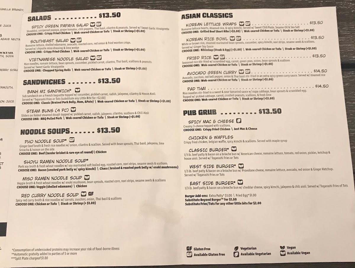 ninja city kitchen and bar menu