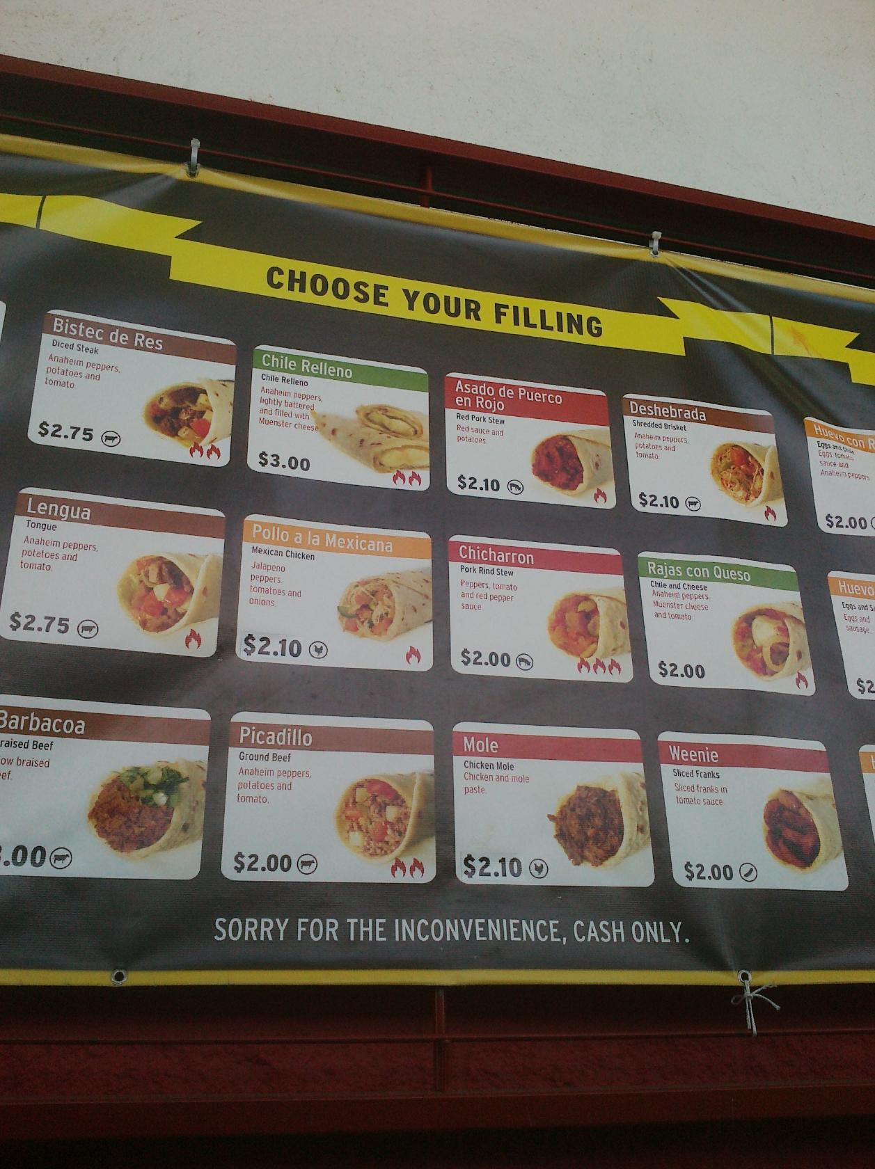 Menu at Burritos Crisostomo restaurant, El Paso, N Mesa St