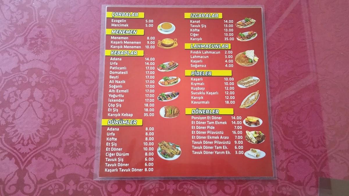 Menu at Özcanlar Kebap, Turkey