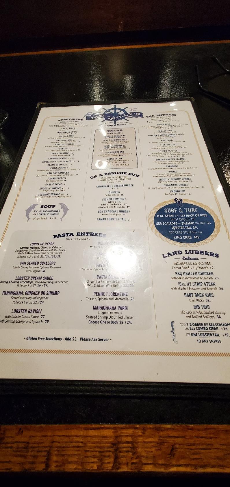 Menu at Joe Willy's Seafood House pub & bar, Wappingers Falls