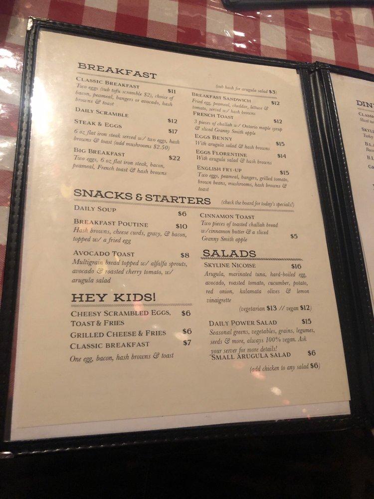 Menu At Skyline Restaurant Toronto