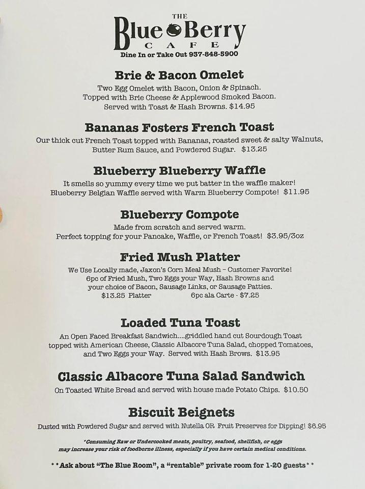 Menu at The Blue Berry Café Bellbrook desserts, Bellbrook