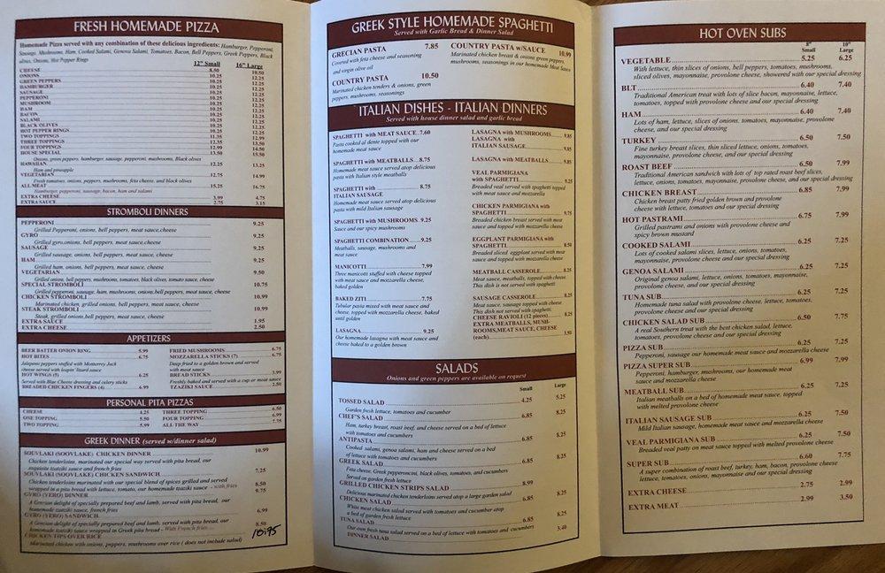 Menu at Vasilios Pizzeria, Holly Hill