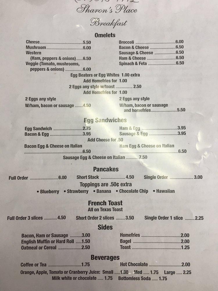 Menu at Sharon's Place restaurant, Scranton