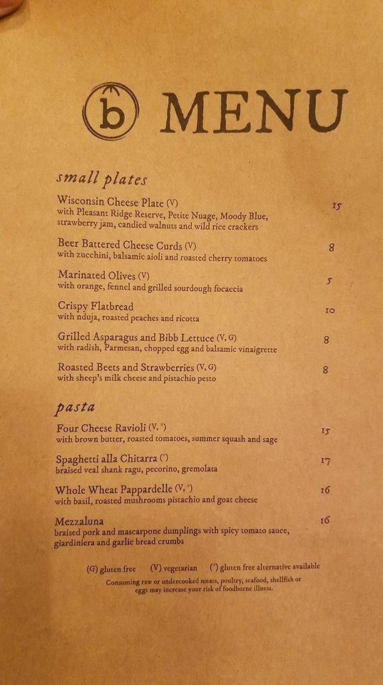 Menu at Brandywine restaurant, Cedarburg