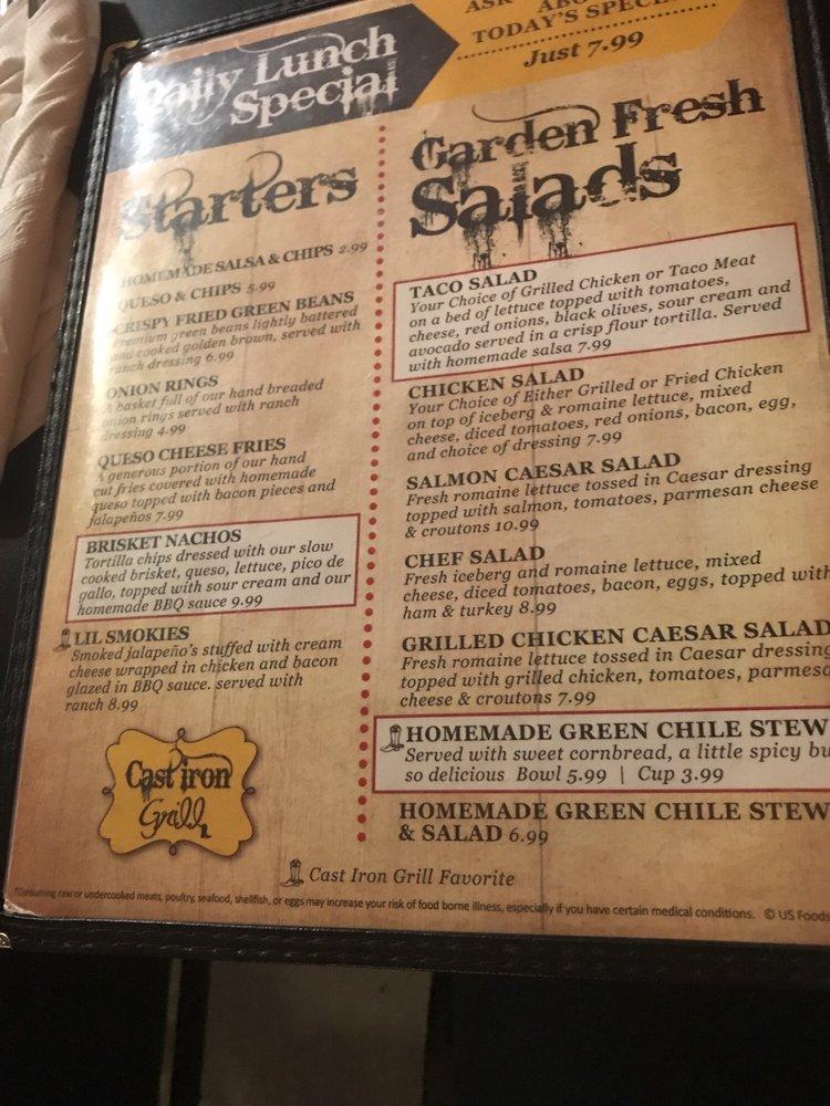 Menu at Cast Iron Grill restaurant, Lubbock, 620 19th St