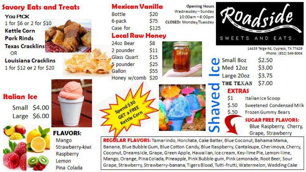 Menu at RoadSide Sweets And Eats restaurant, Cypress