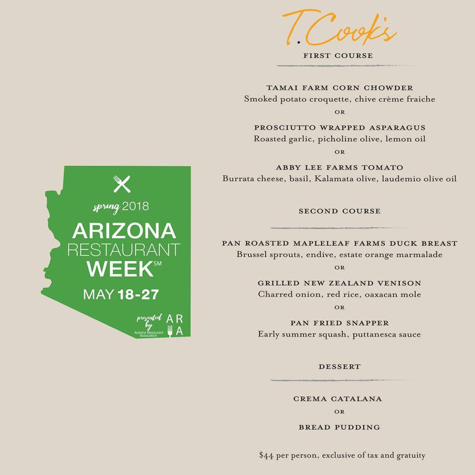 Menu at T. Cook's restaurant, Phoenix