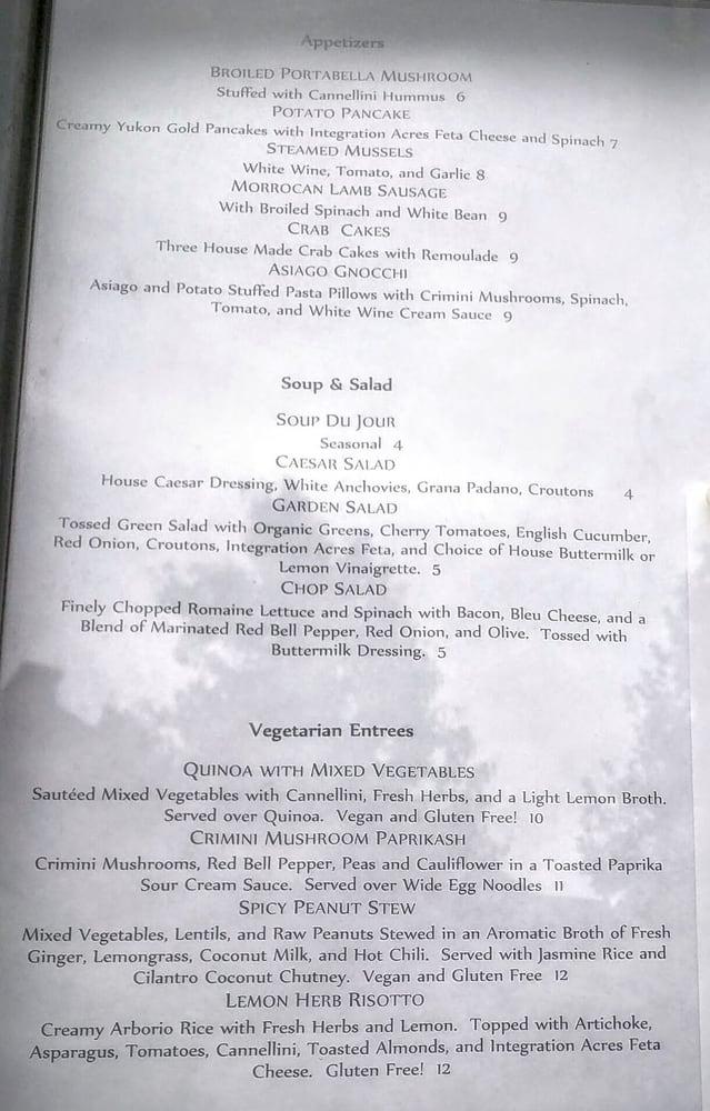 Menu at Zoe restaurant, Athens, 24 1/2 E State St