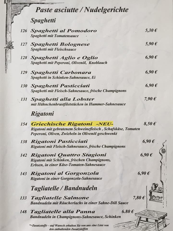 Speisekarte Von Restaurant Rigoletto Dransfeld