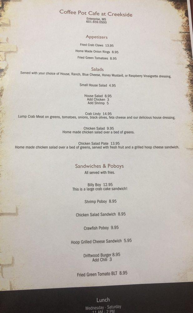 Menu at The French Quarter (Coffee Pot Cafe), Enterprise