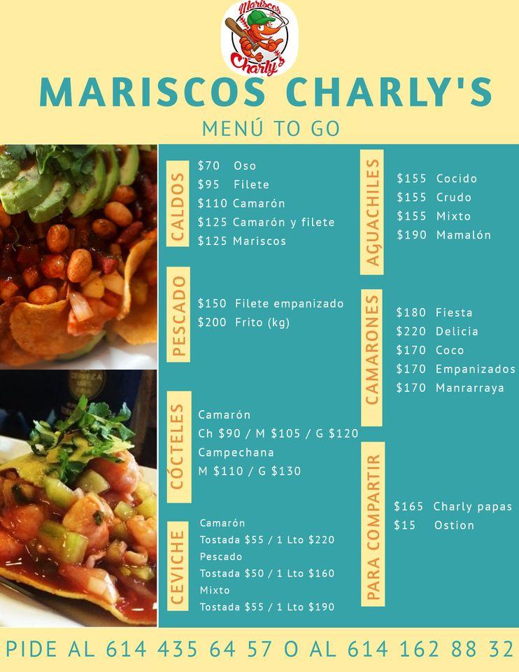 Carta del restaurante Mariscos Charly's, Chihuahua, Av. Independencia 5404