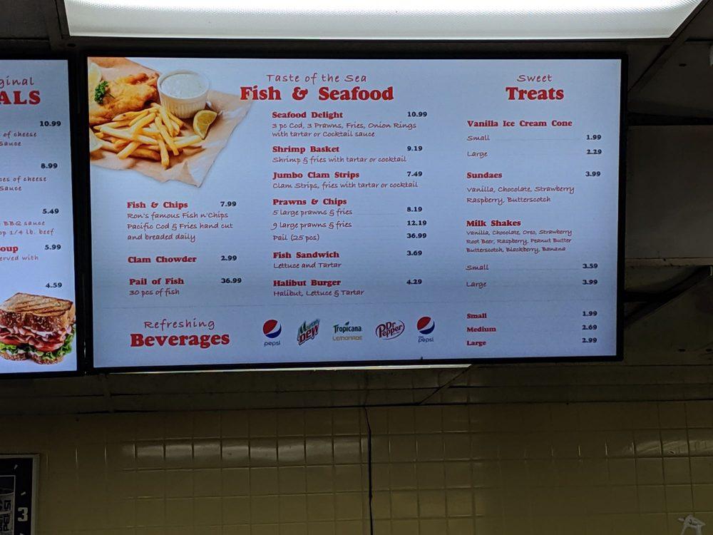 Menu at Ron's DriveIn restaurant, Spokane Valley