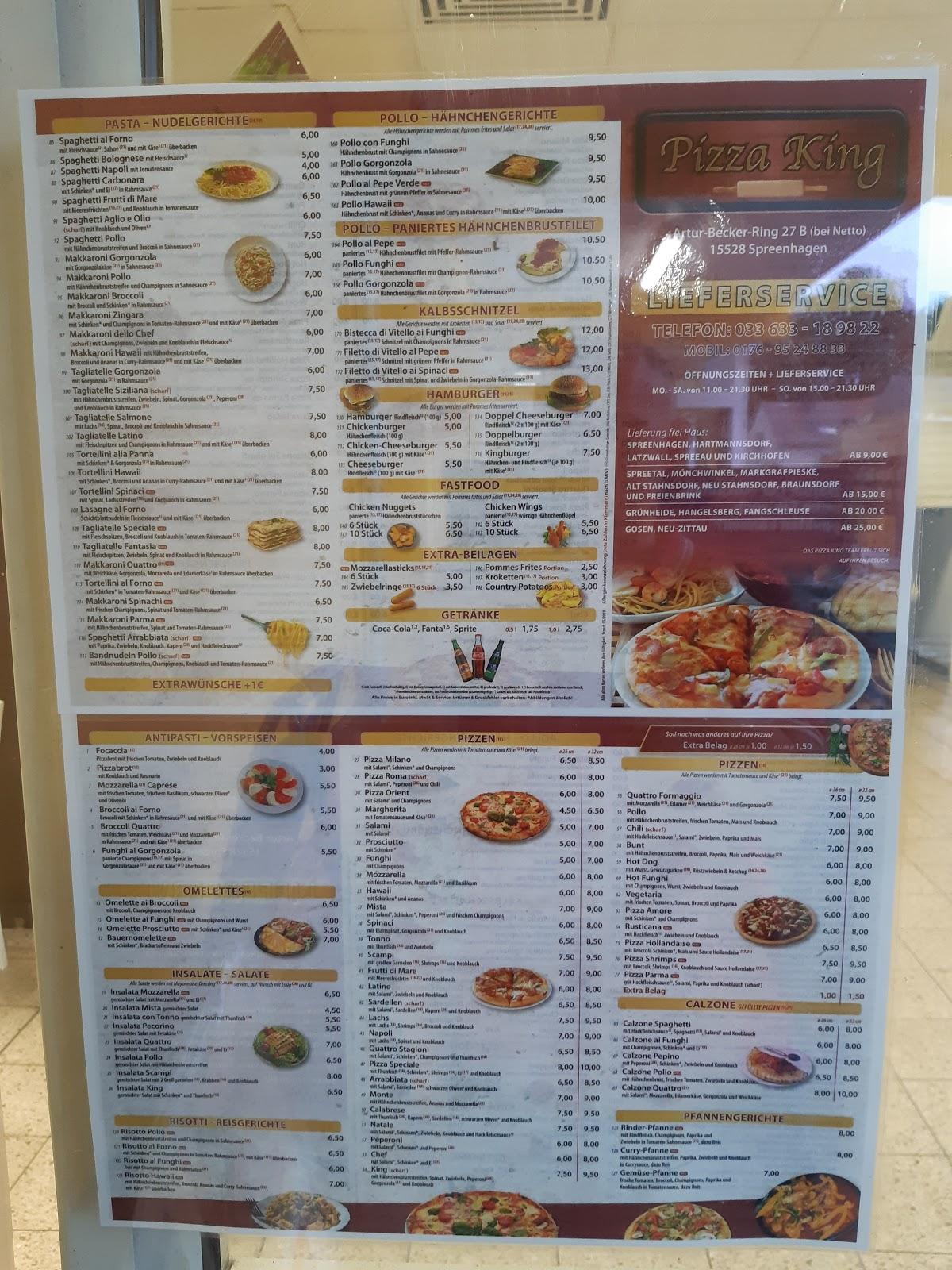 Speisekarte von Pizza King Spreenhagen, Spreenhagen