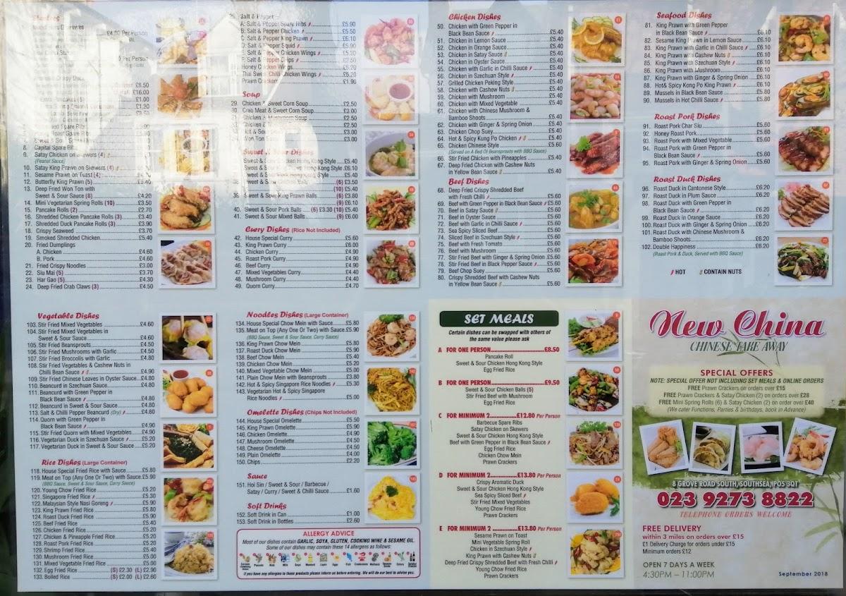 Menu at New China Portsmouth fast food, Portsmouth