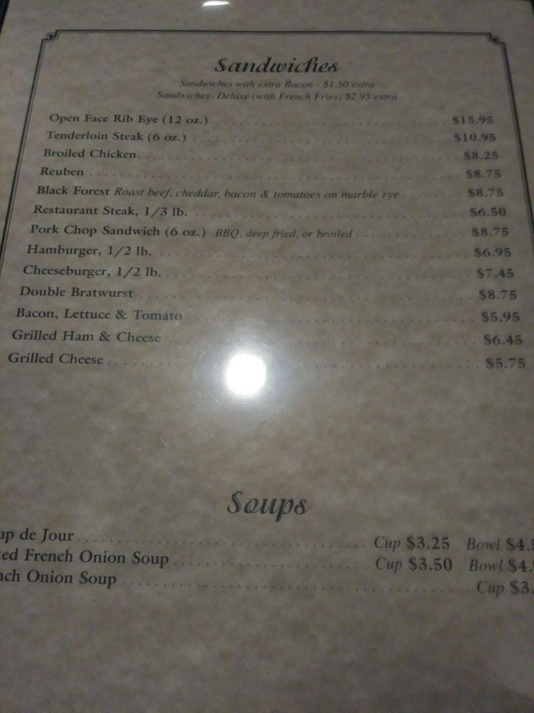 Menu at Rupp's Supperclub (Rupp’s on Washington), Cleveland