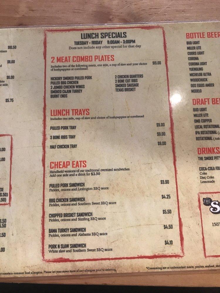 Menu at The Smoke Pit BBQ, Monroe