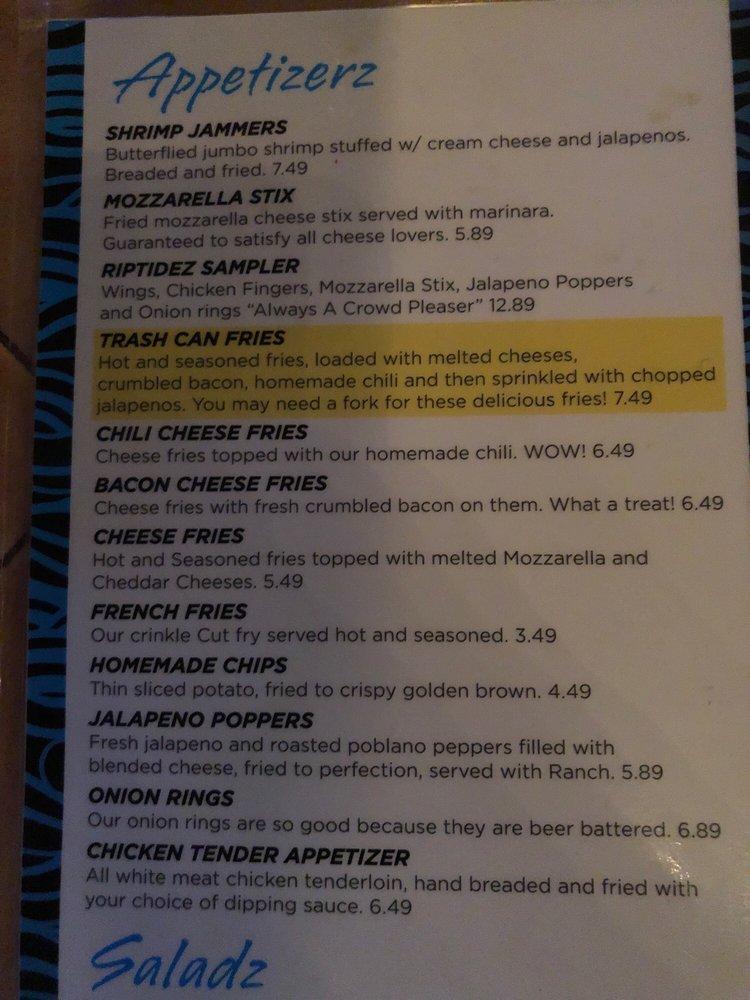 Menu at Riptidez pizzeria, Cedar Point