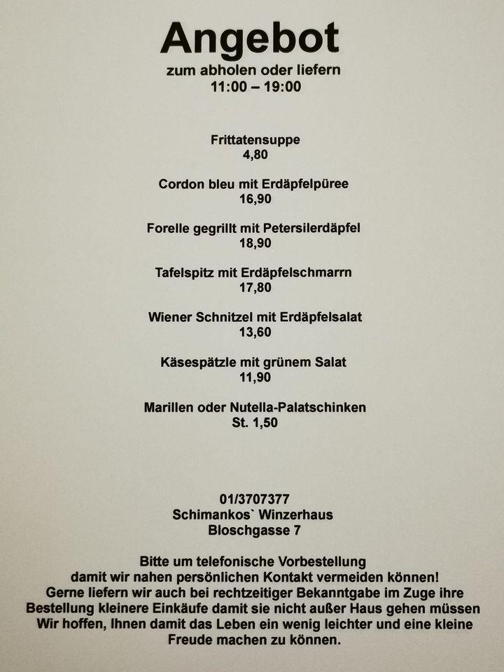 Speisekarte von Schimankos Winzerhaus pub & Bar, Wien