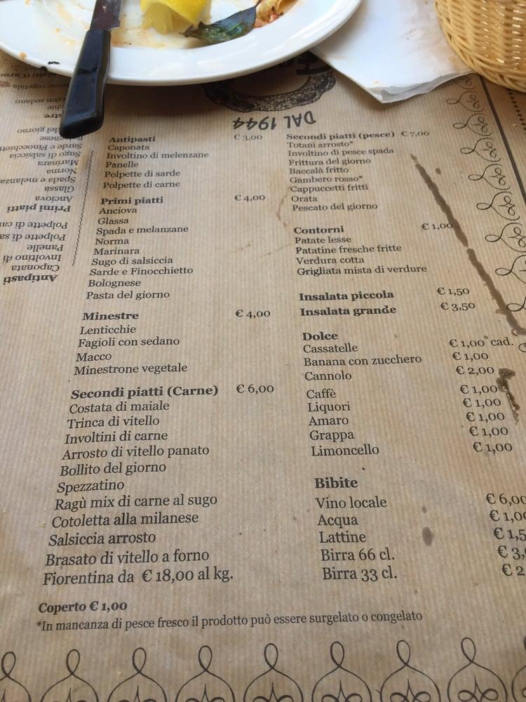 Menu da Trattoria Al Ferro di Cavallo ristorante, Palermo