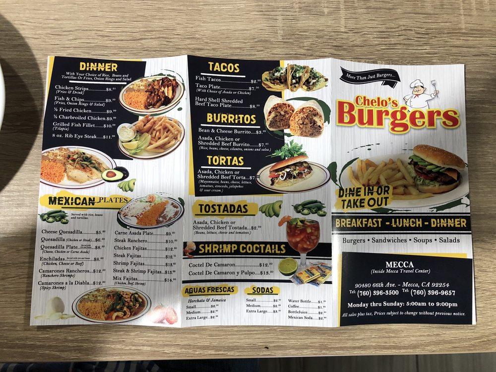 Menu at Chelo's Burger restaurant, Mecca