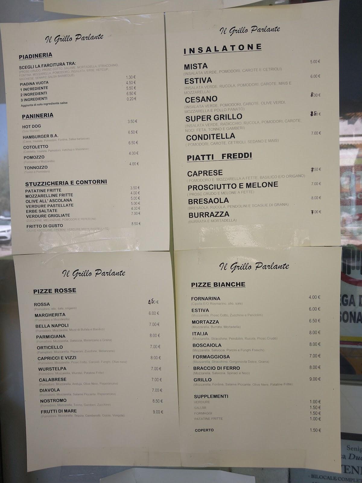 Menu da Il Grillo Parlante Bar Piccola Ristorazione Pizzeria