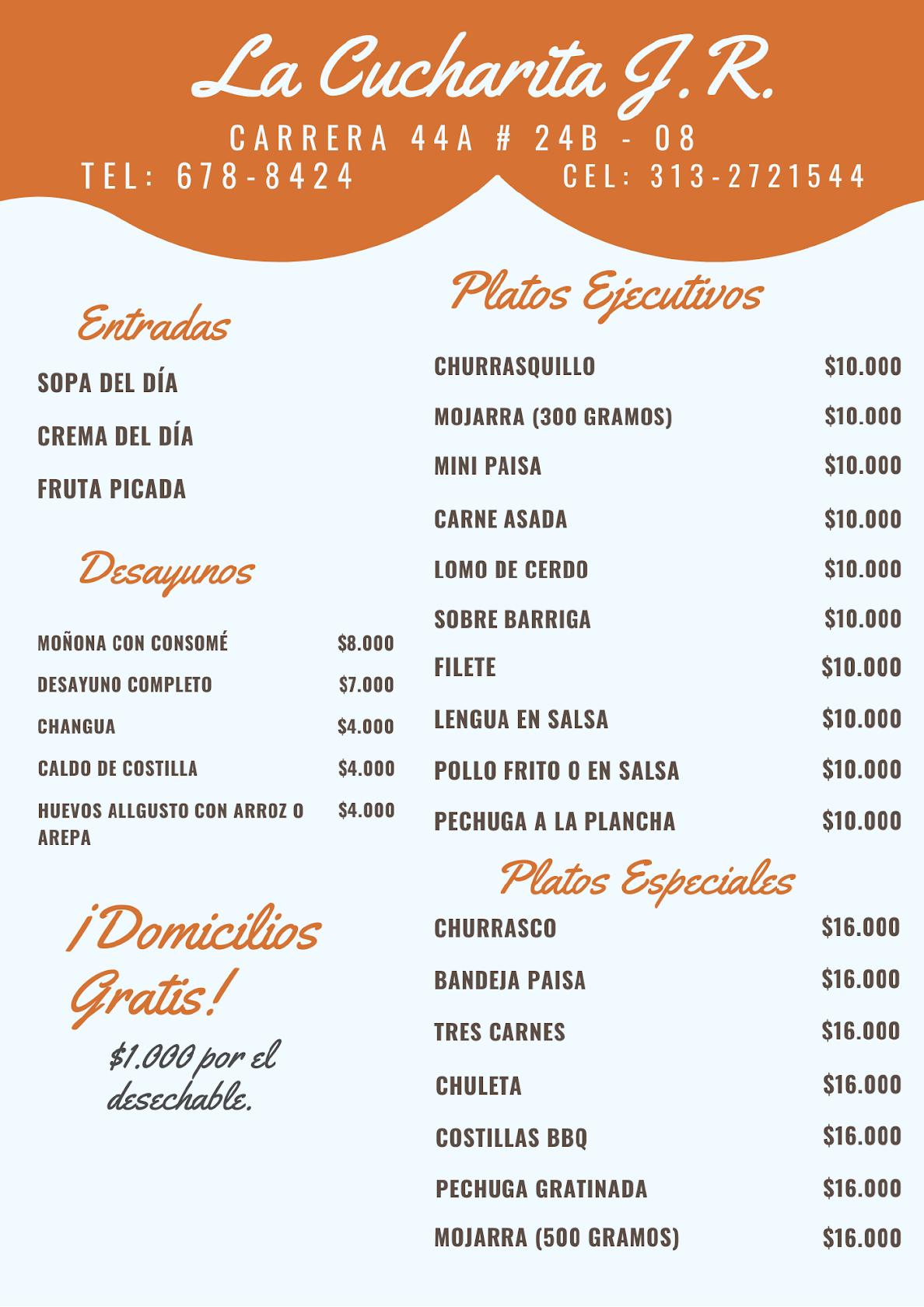 Menu at La Cucharita JYC restaurant, Bogotá, Cra. 44a ##24b - 08