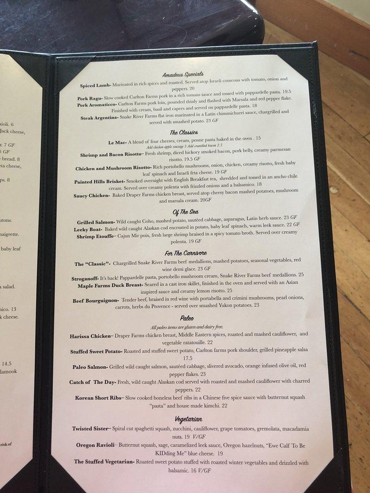 Menu at Amadeus Restaurant, Salem