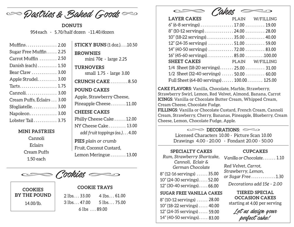 Menu at Jim Main's Bakery & Pizza, Vineland, 343 S Delsea Dr