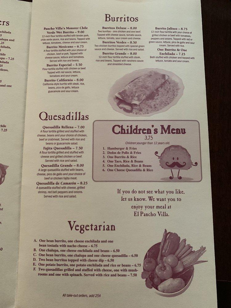 Menu at Pancho Villa Inc restaurant, Granite Falls